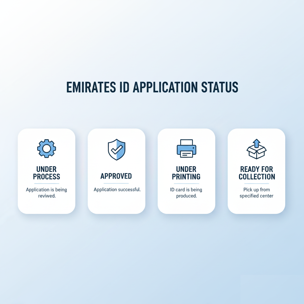 Illustrated guide showing different Emirates ID status messages and their meanings