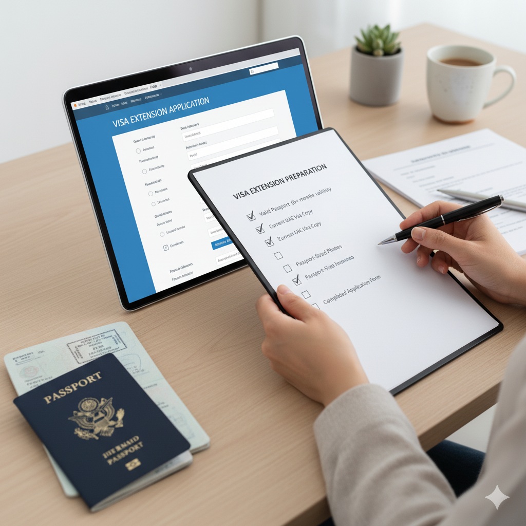 Person reviewing a checklist for Dubai visa extension, emphasizing careful preparation and document checking.